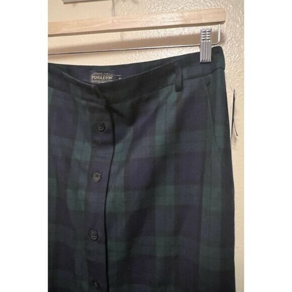 Pendleton Plaid Tartan Navy Green Wool Button Down Skirt Maxi Side Slit Sz 6 NWT - Picture 6 of 13